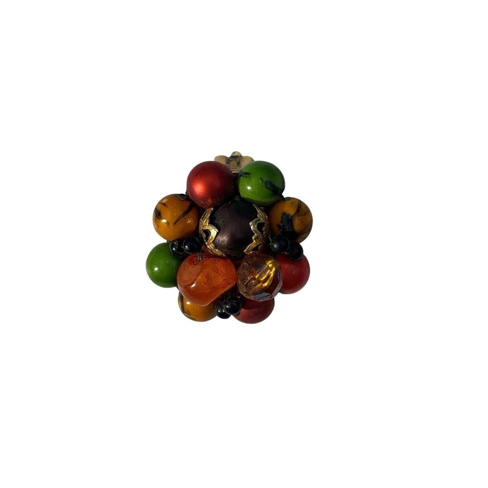 Vintage Hong Kong Gold Tone Marbleized Multicolor Clip On Earrings - Picture 3 of 6